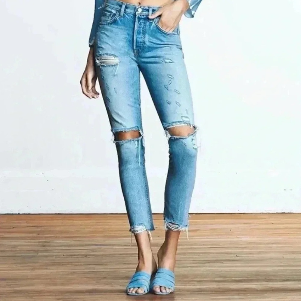 Boyish by Her Billy High Rise Skinny Distressed Cropped Jeans Some Like it Hot